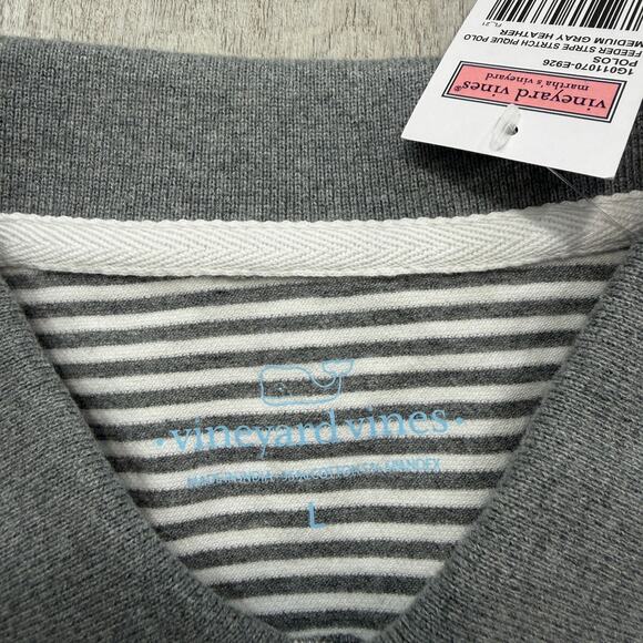 Vineyard Vines Feeder Stripe Stretch Pique Polo Shirt Medium Gray Heather NEW - Picture 4 of 8